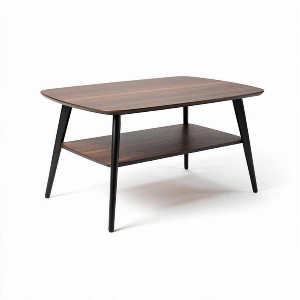 Wooden coffee table with lower shelf and black metal legs 100 x 60 x 45cm