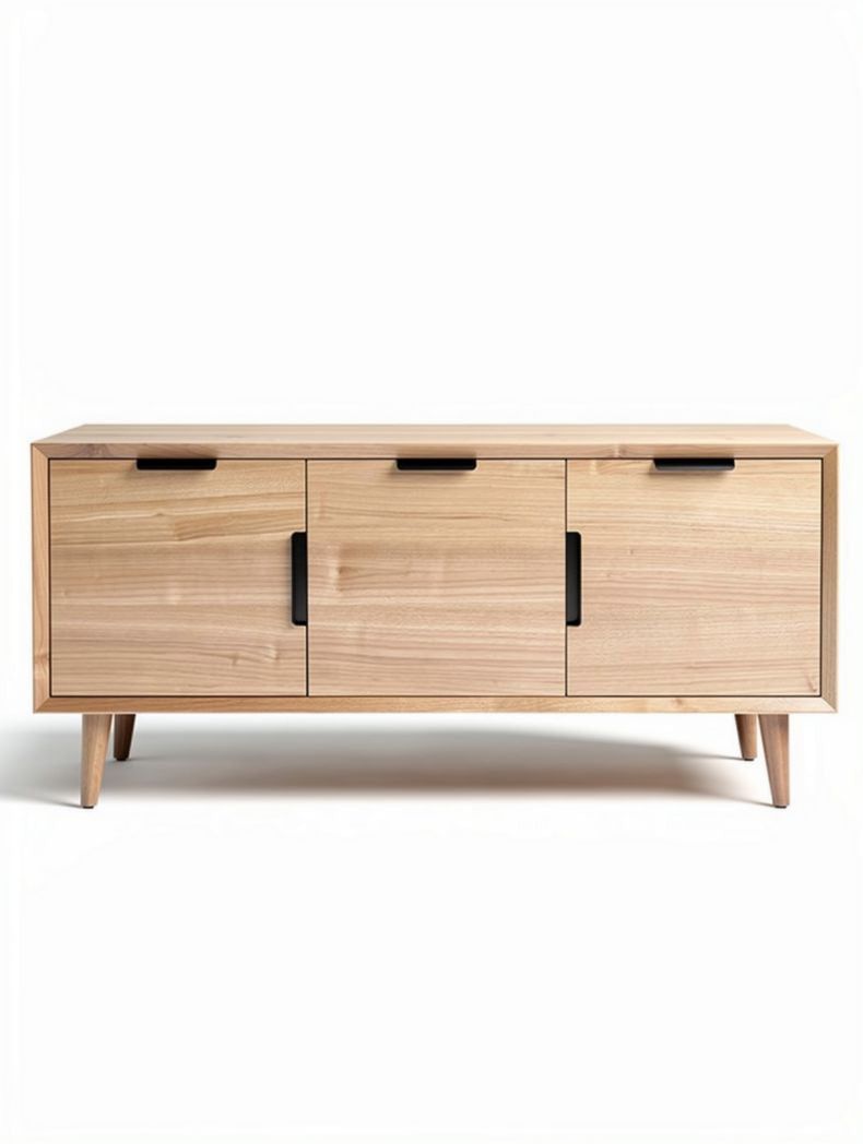 Wooden console cabinet with three doors and natural finish 150 x 40 x 70cm