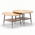 Wooden round coffee tables with metal legs and lower shelf 45 x 45 x 40cm