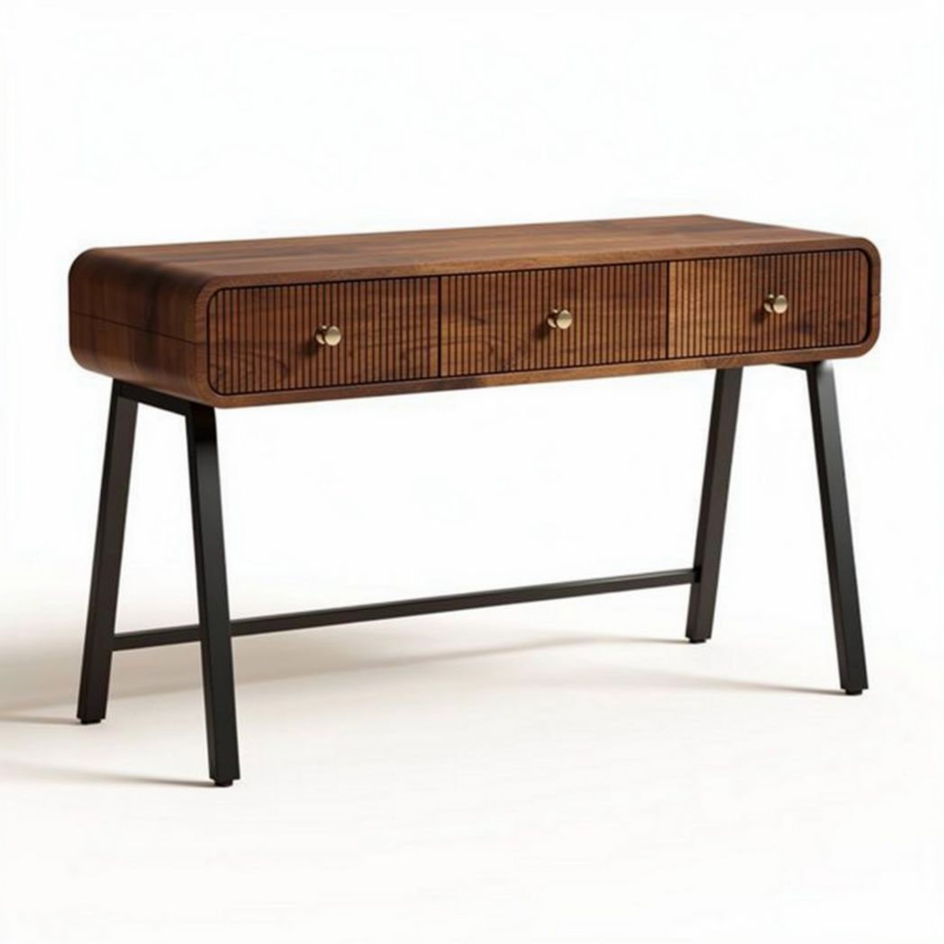 Wooden console table with three drawers and metal legs 100 x 40 x 80cm