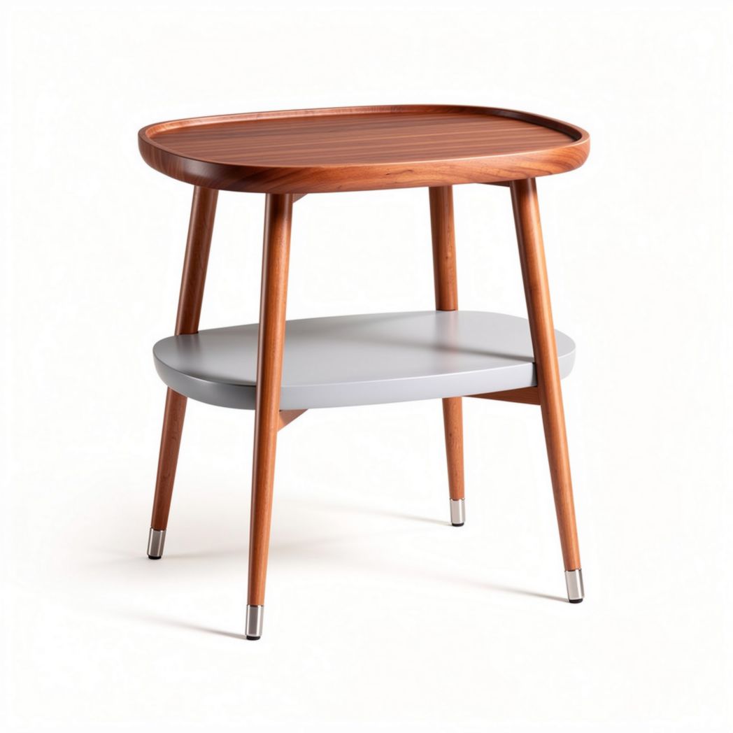Wooden side table with oval tray top and gray shelf 60 x 40 x 45cm