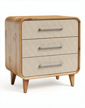 Bamboo nightstand with three drawers in beige finish and modern design