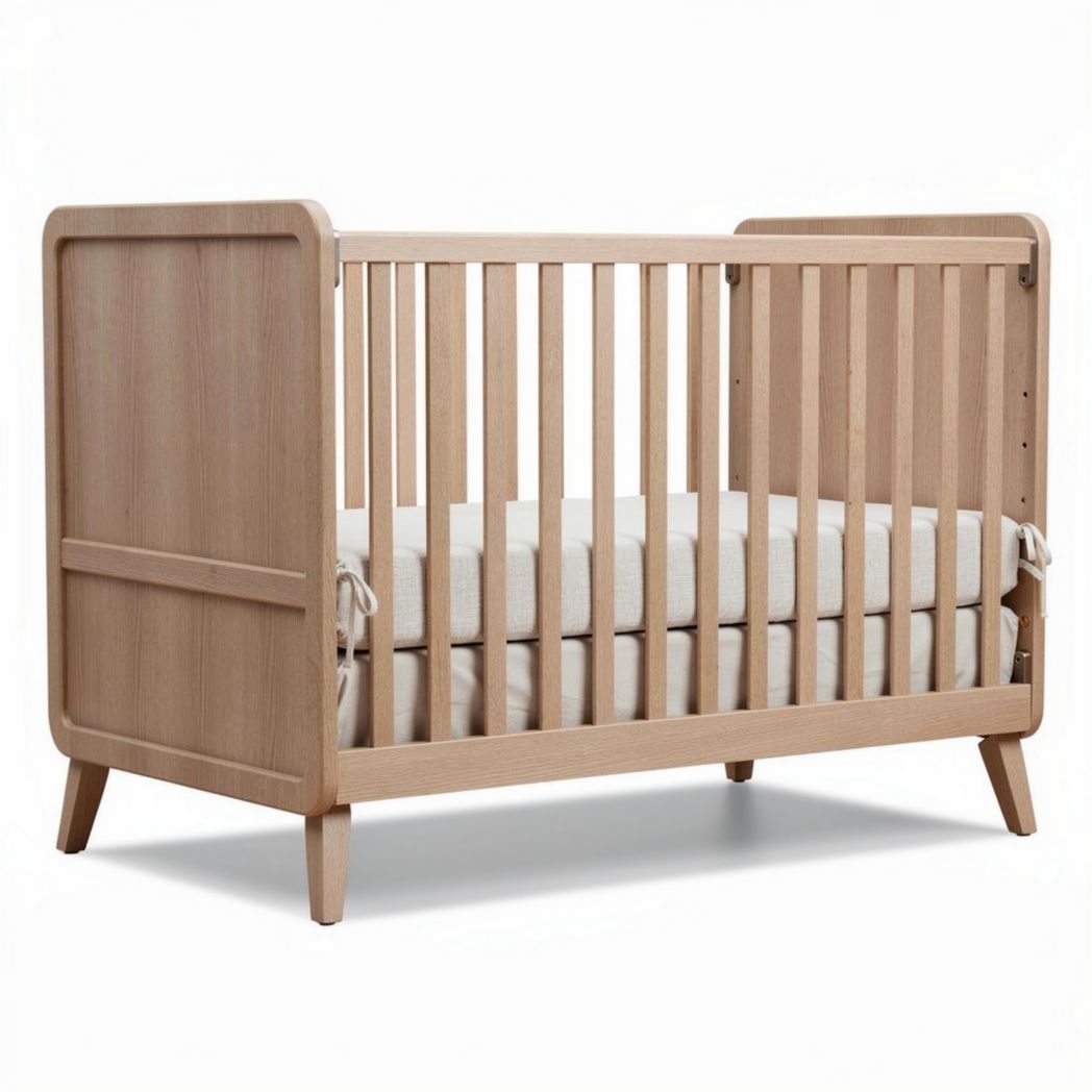 Baby crib with natural wood finish and removable mattress support 130 x 70 x 90cm