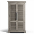 Grey wooden storage cabinet with louvered doors 80 x 40 x 180cm