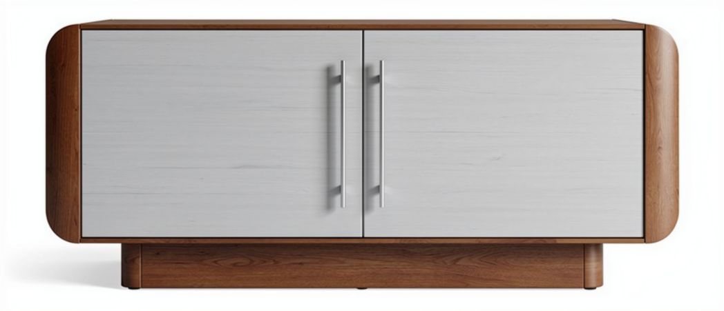 Modern wooden storage cabinet with two doors and silver handles 120 x 40 x 60cm