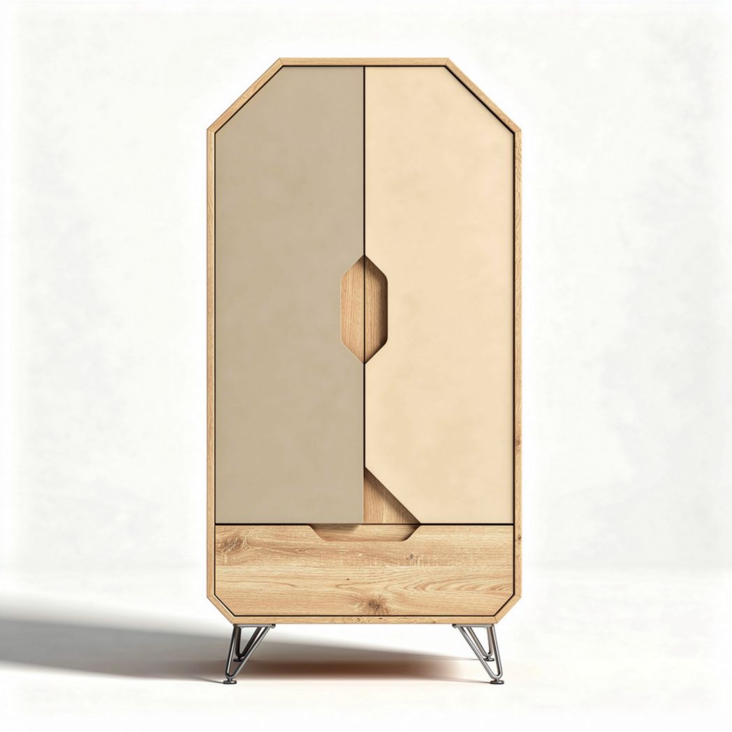 Modern wooden wardrobe with two-tone finish and metal legs 80 x 40 x 160cm