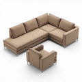 Sectional sofa set in tan fabric with matching armchair 220 x 150 x 85cm