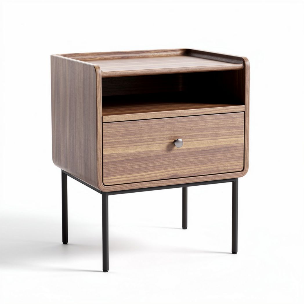 Wooden nightstand with open shelf and drawer 45 x 40 x 50cm in brown