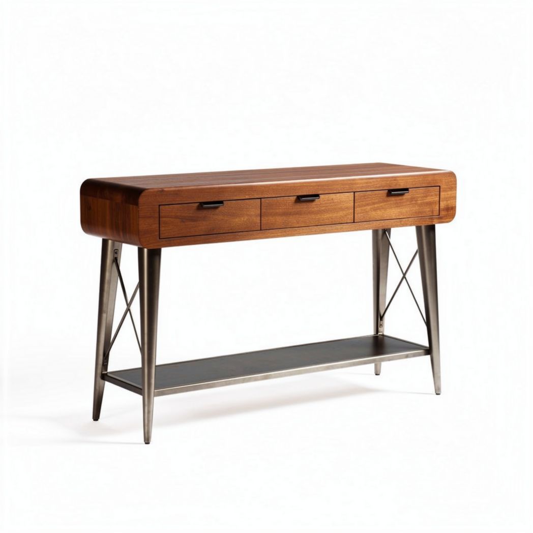 Wood and metal console table with three drawers and bottom shelf 100 x 40 x 75cm