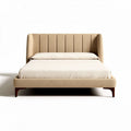 Beige upholstered platform bed frame with vertical channel tufting 205 x 160 x 100cm