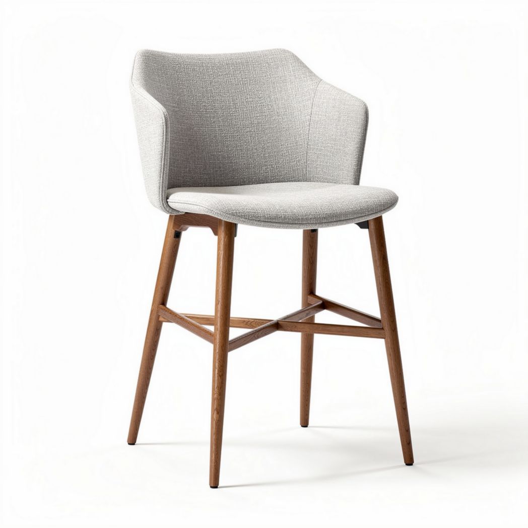 Fabric upholstered bar stool with wooden legs 45 x 40 x 100cm grey color