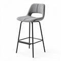 Gray upholstered bar stool with metal legs and back support 45 x 45 x 95cm