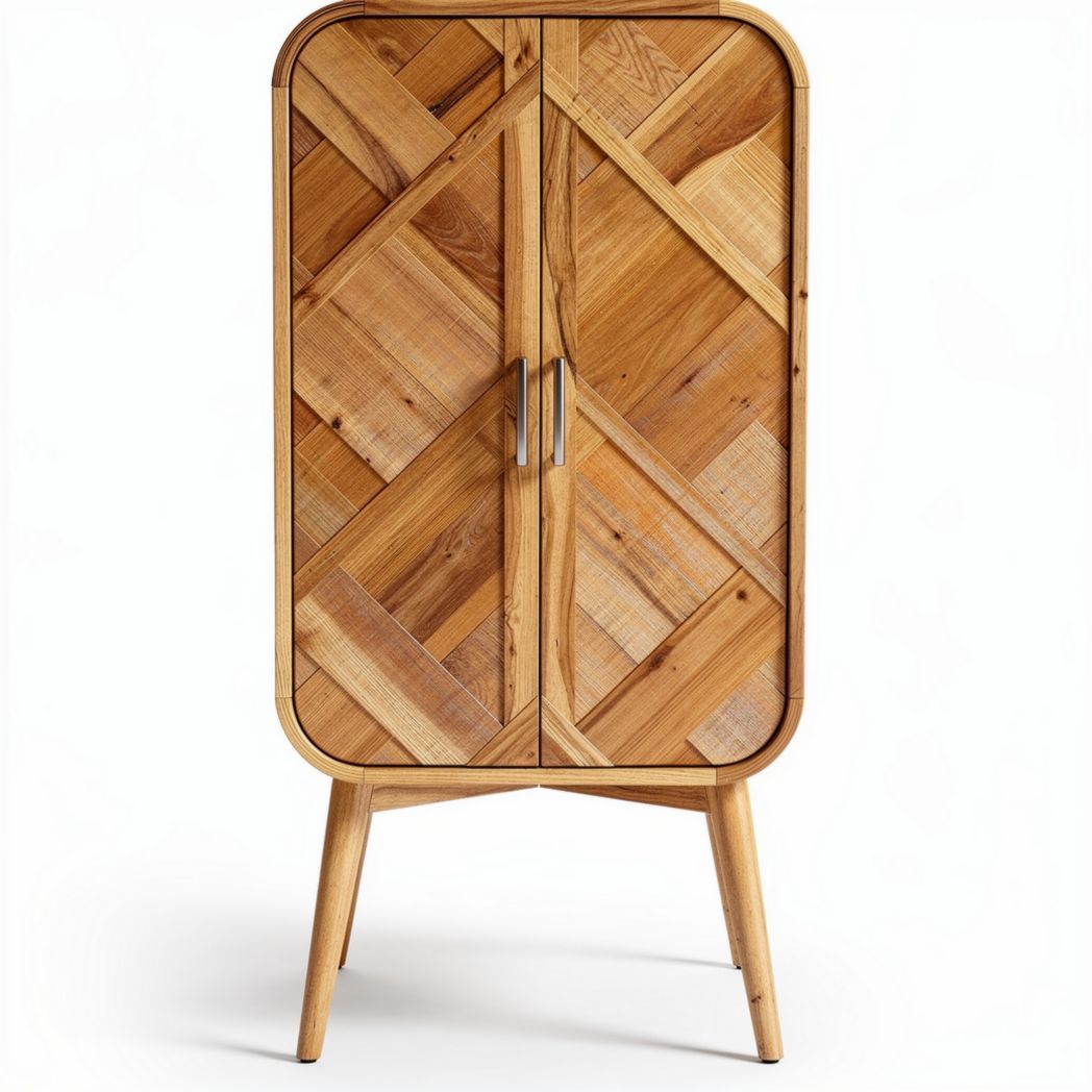 Wooden cabinet with geometric pattern doors suitable for living room storage 85 x 45 x 120cm